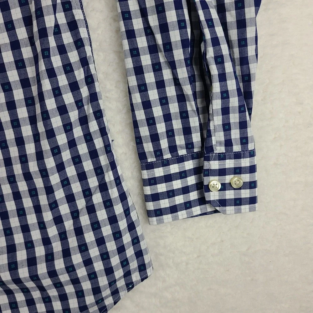 Banana Republic Shirt Mens XL Blue Navy Plaid Non Iron Slim Fit Dress‎ Button Up